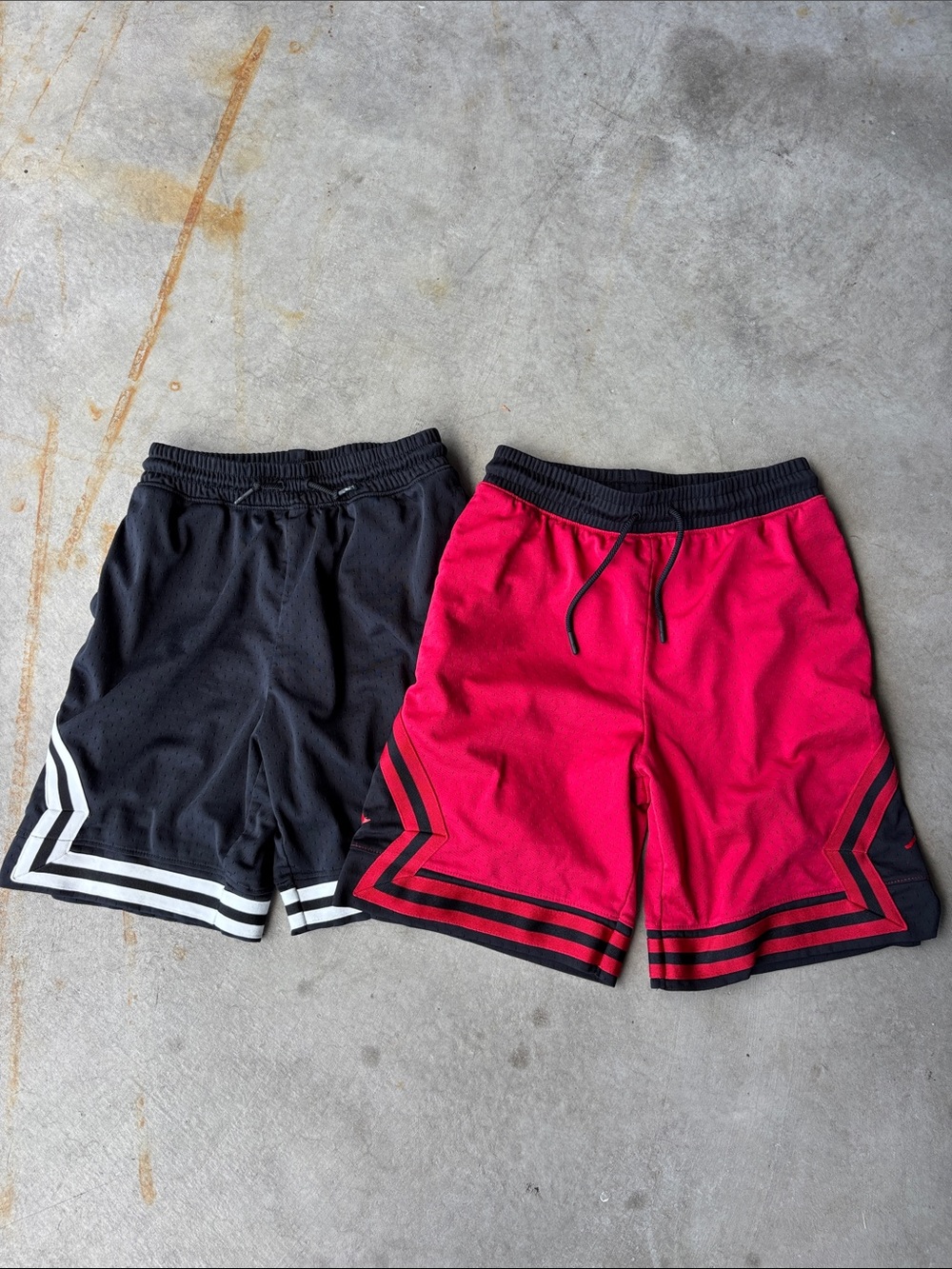 (2) Jordan Basketball Shorts - Red Black & Black White Youth size  L